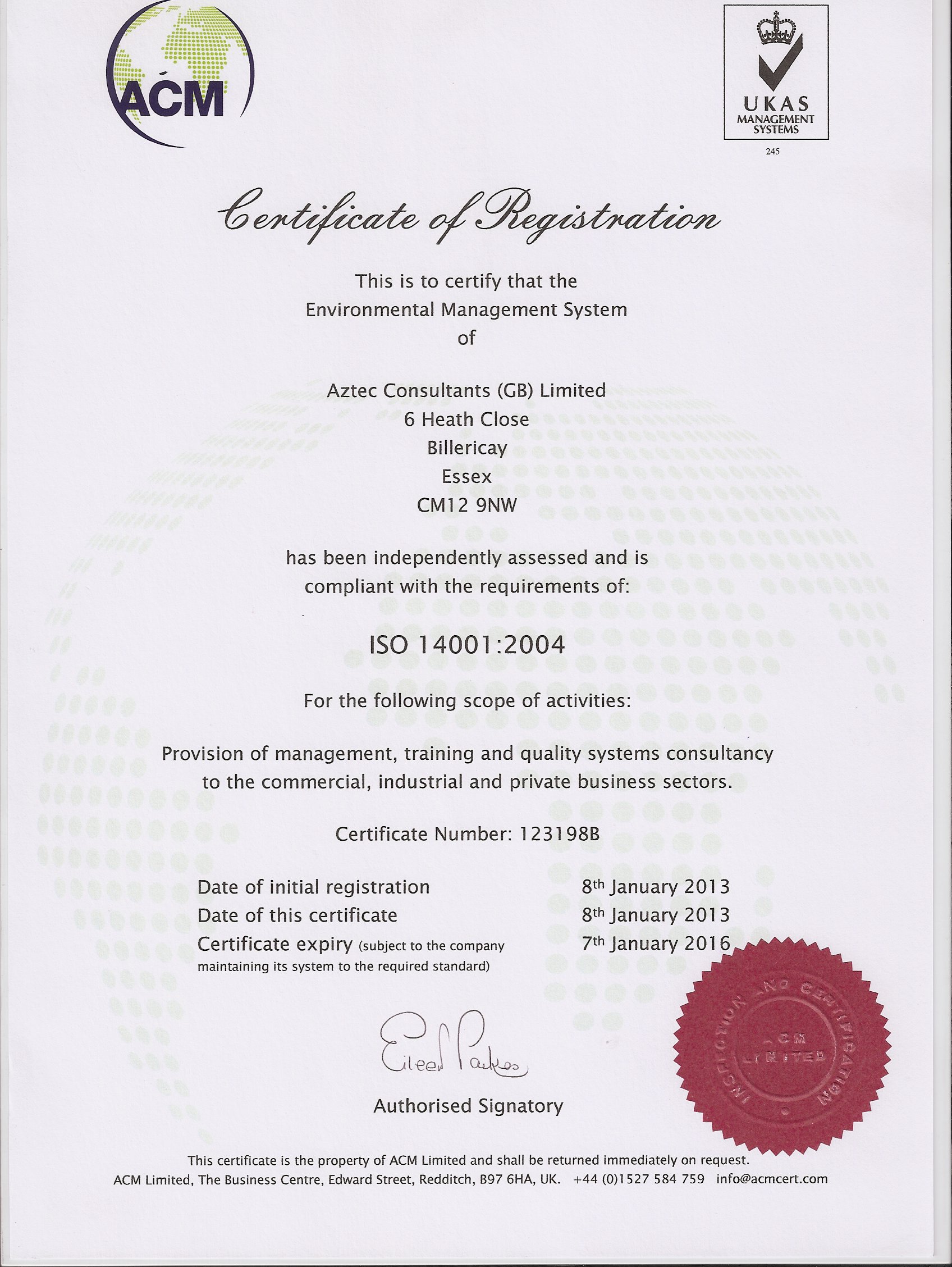 ISO 14001 Certificate