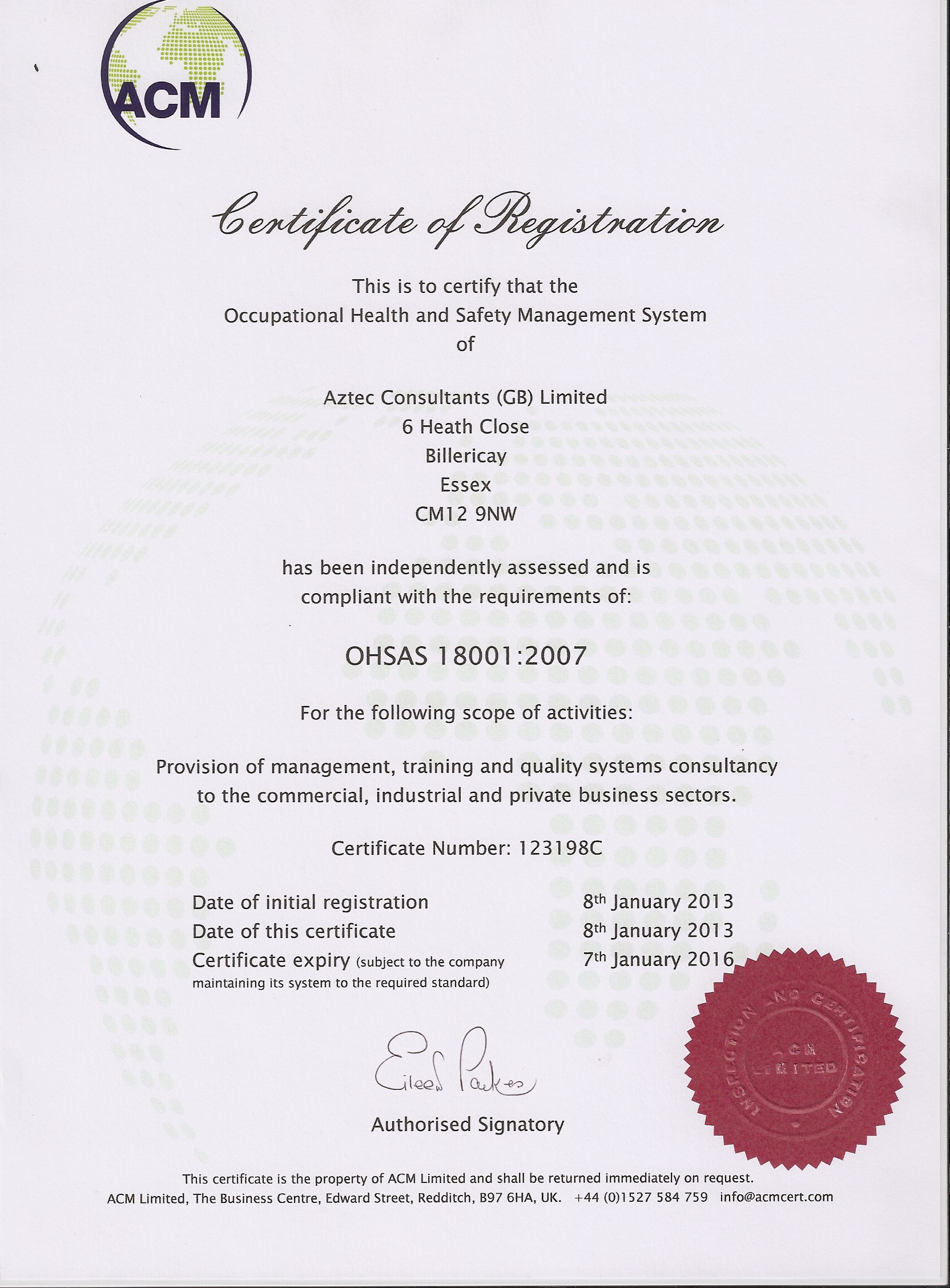 ISO 18001 Certificate